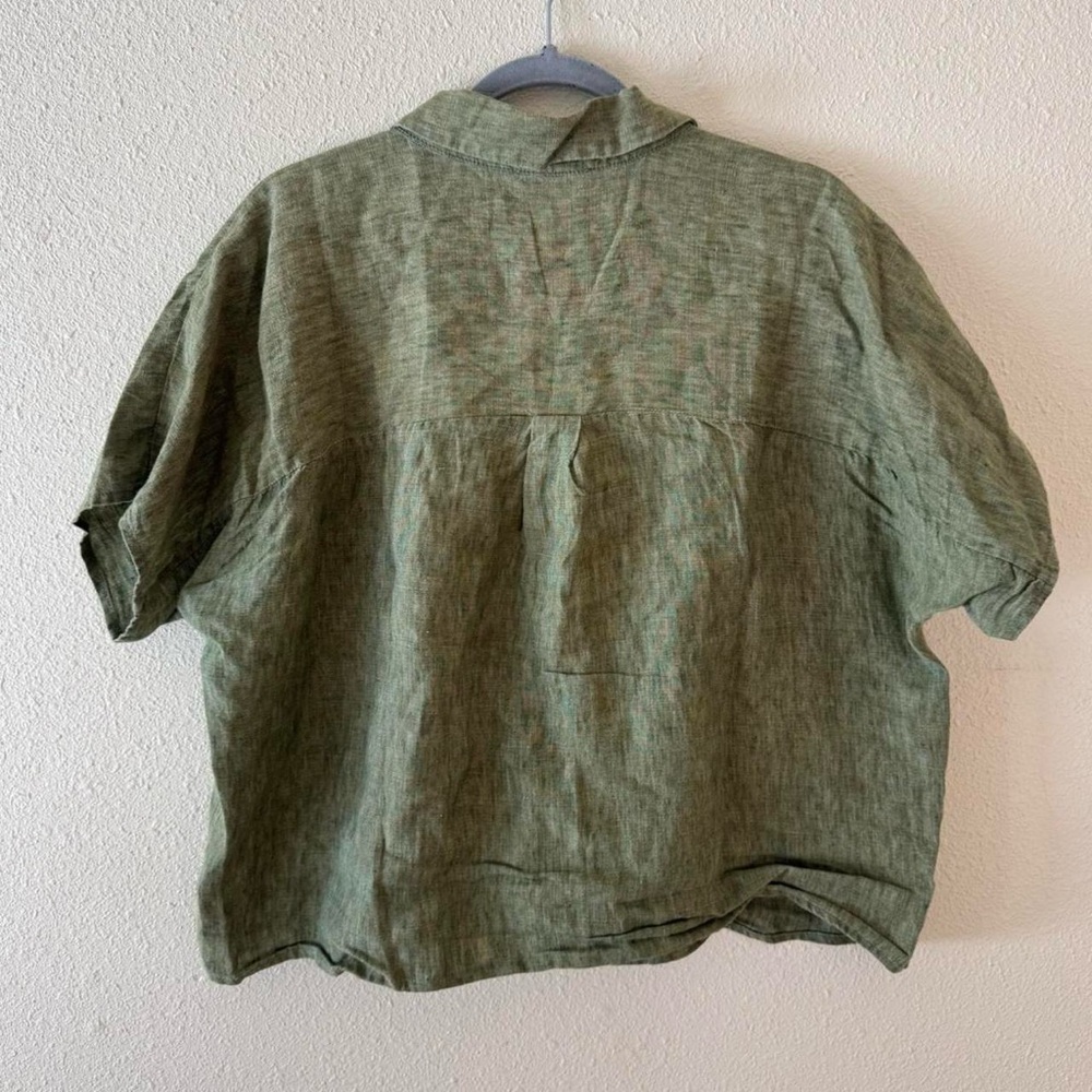 Eileen Fisher Washed Organic Linen Delave Short-Sleeve Shirt - Picture 6 of 6